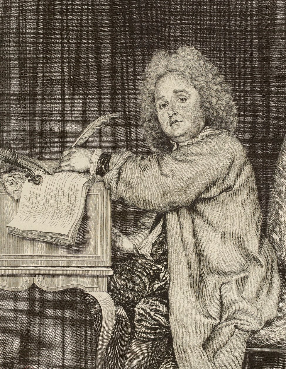 Retrato del compositor Jean-Féry Rebel 1666-1747, después de 1718 de Jean Moyreau
