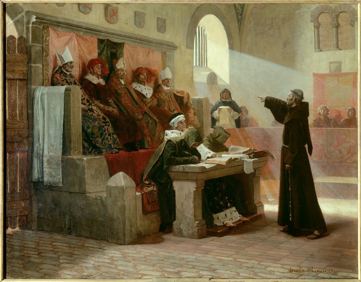 Inquisición albigeois: “El agitador de Languedoc Bernard Delicieux (1260-1318), monje franciscano durante su juicio.” de Jean Paul Laurens