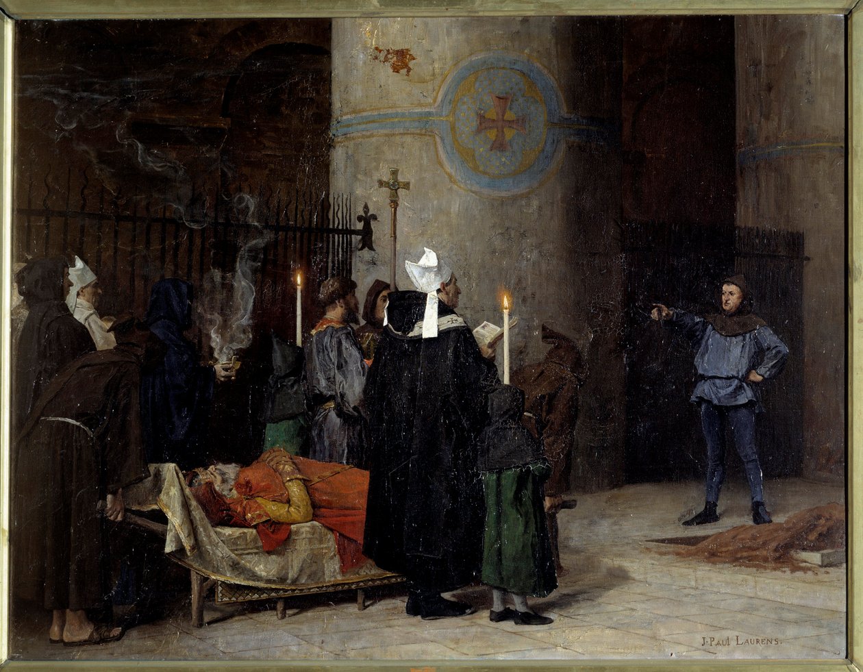 Funeral de Guillermo el Conquistador (1027-1087), Rey de Inglaterra de 1066 a 1087 (1087), en la Abadía aux Hommes de Caen. Un hombre llamado Asselin interrumpe la ceremonia de Jean Paul Laurens