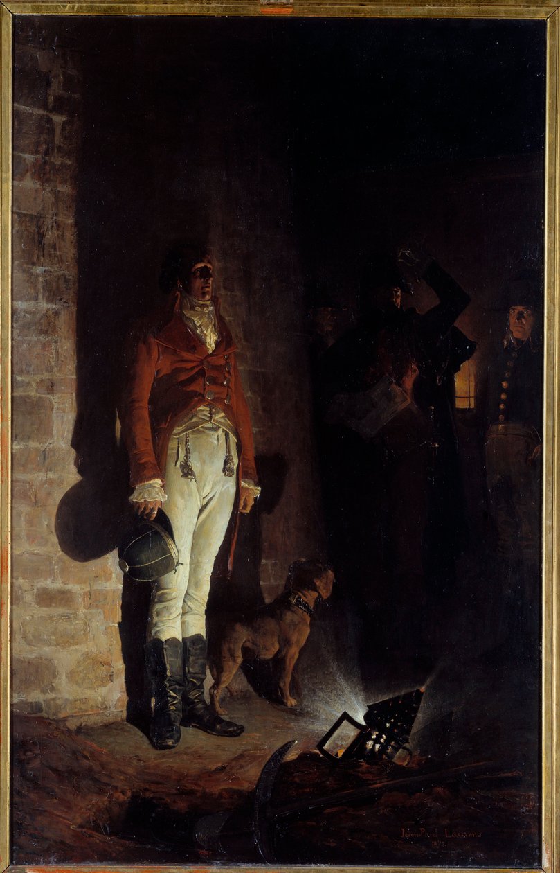 La muerte del Duque de Enghien (1772-1804). Louis Antoine Henri de Bourbon, Duque de Enghien (1772-1804), sospechoso sin pruebas de haber conspirado contra el Primer Cónsul Napoleón Bonaparte fue ejecutado el 21 de marzo de 1804 en Vincennes. Pintura de Je de Jean Paul Laurens