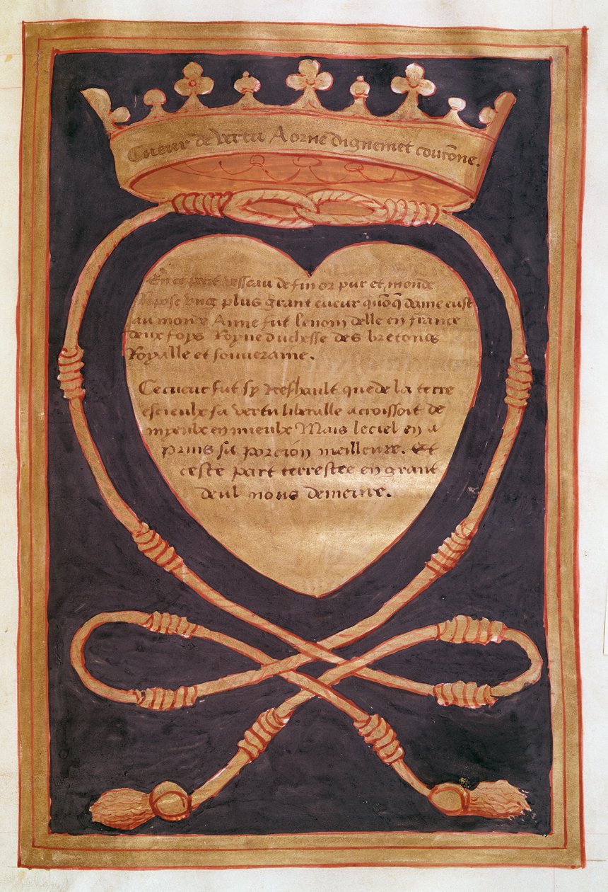 Fol. 61r El corazón coronado de coraje, del relato del funeral de Ana de Bretaña (1477-1514) 1515 de Jean Perreal