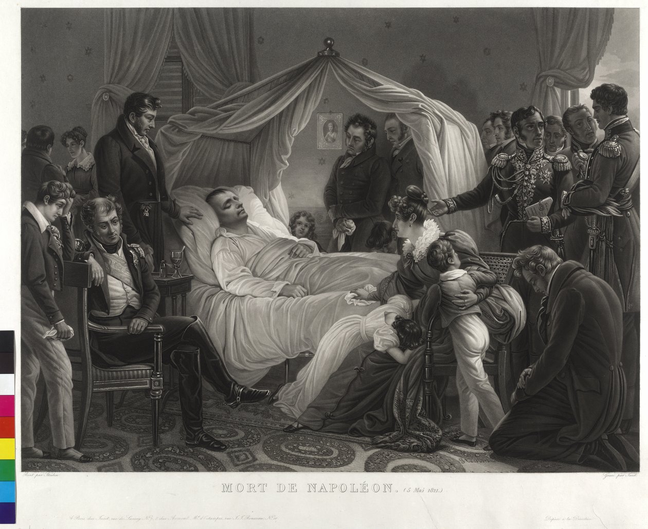 Rodeado de abider Napoleón I en el lecho de muerte (aguatinta) de Jean Pierre Marie Jazet