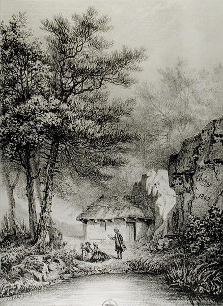 Cabaña de Jean-Jacques Rousseau (1712-78) en Ermenonville, 1842 de Jean Pierre after Thenot