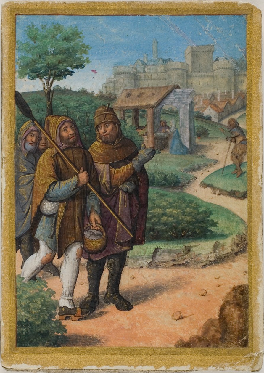 Pastores en su camino a la Natividad de un Libro de Horas de Jean Poyet