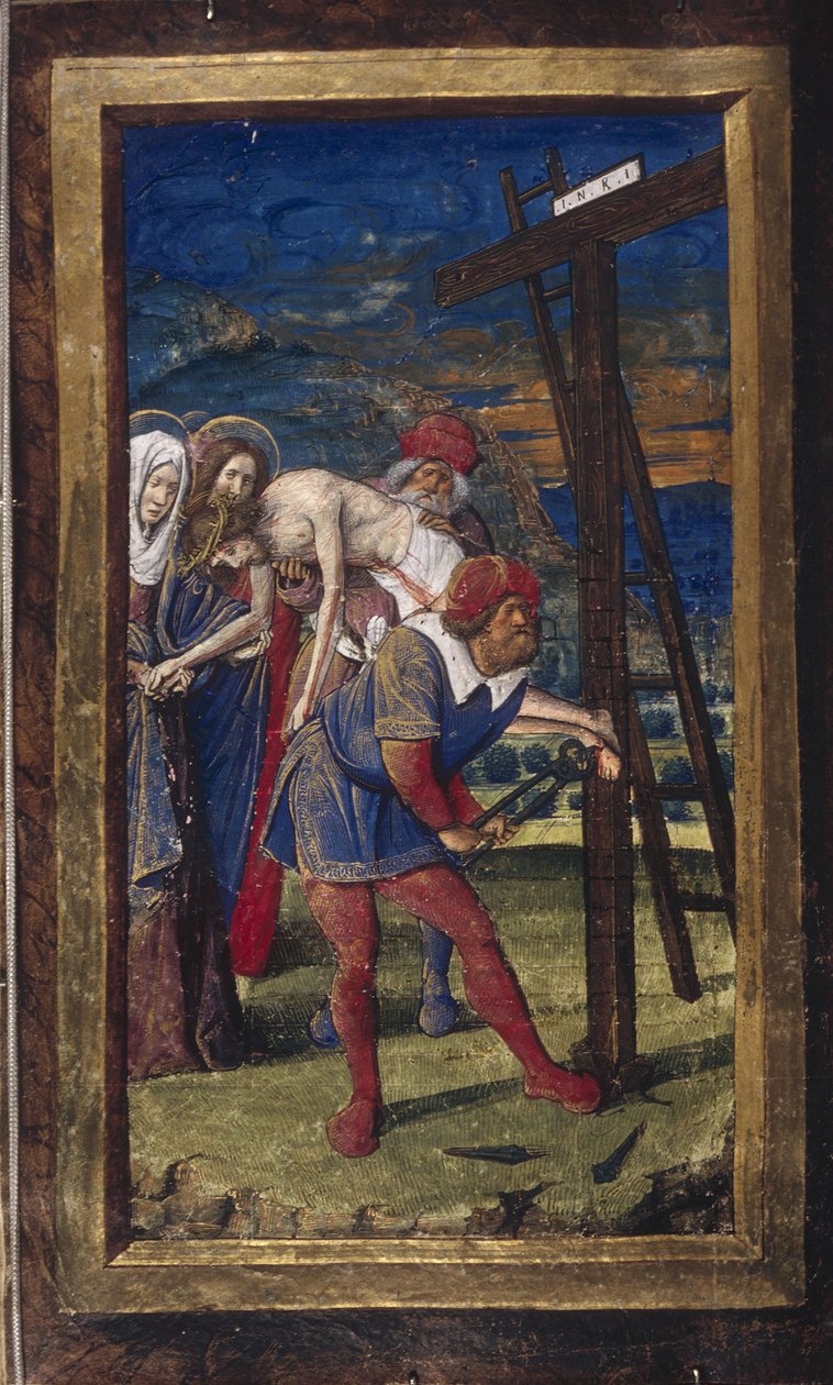El Descendimiento de la Cruz de Lettres bâtardes, ca 1490-1510 de Jean Poyet