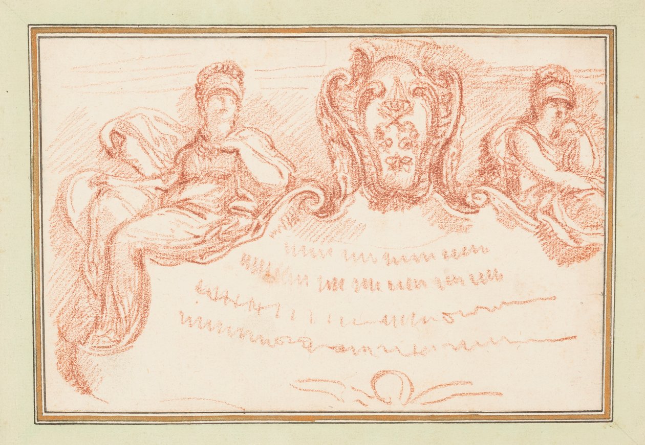 Detalle del techo con dos figuras sentadas y escudo de Jean Robert Ango