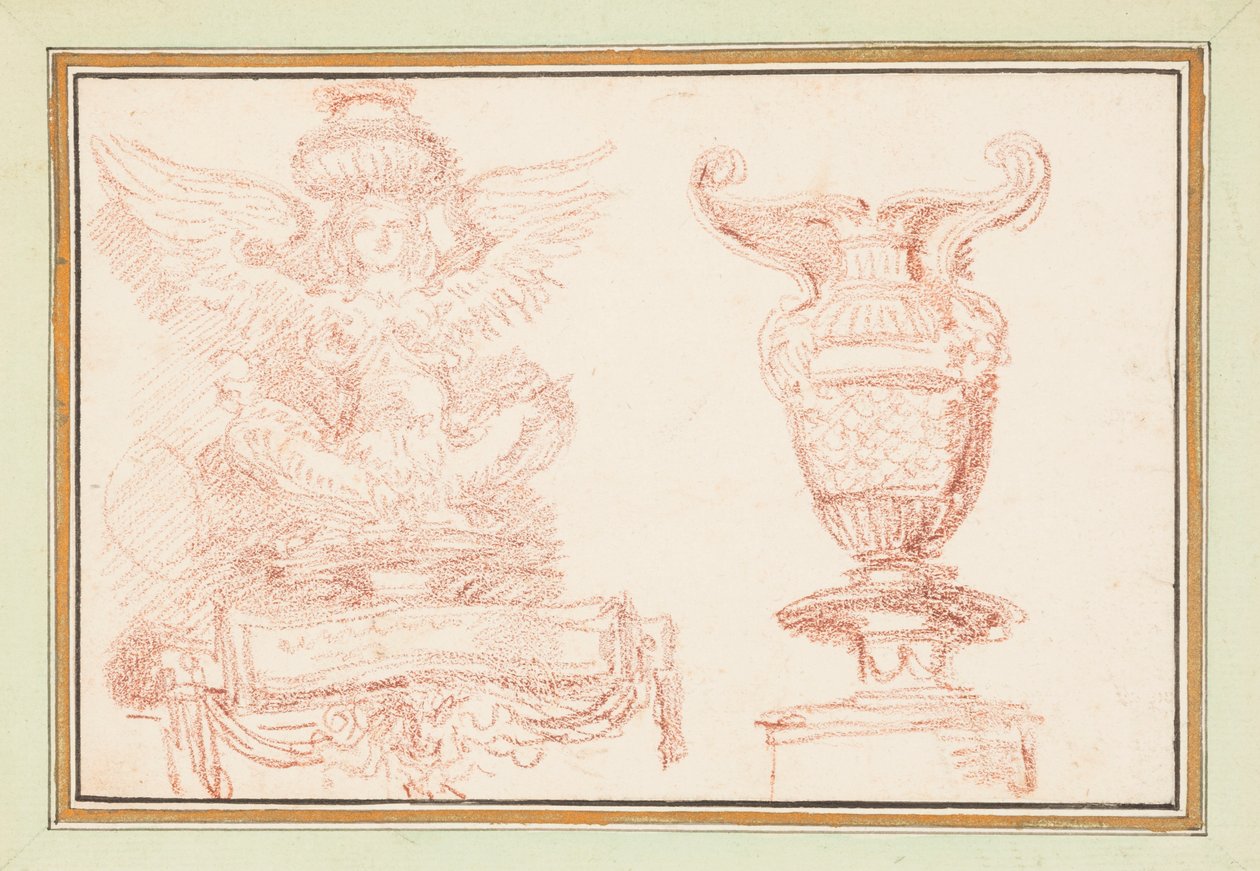 Detalle ornamental con figura alada y jarrón de Jean Robert Ango