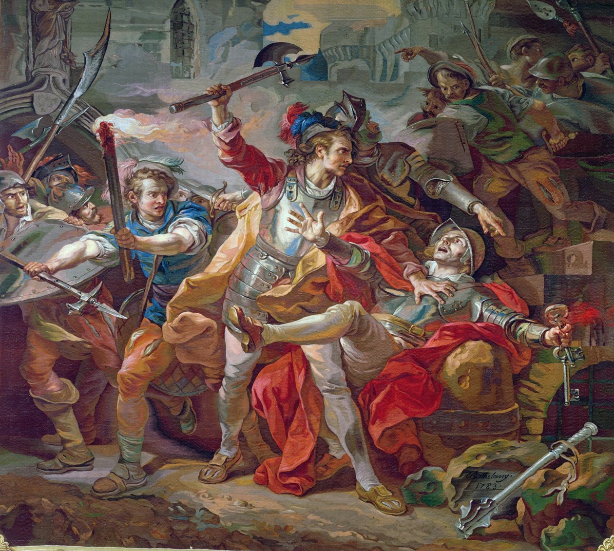 El asesinato de Etienne Marcel (c.1316-58) diseño para un tapiz de Gobelins, 1783 de Jean Simon Berthelemy