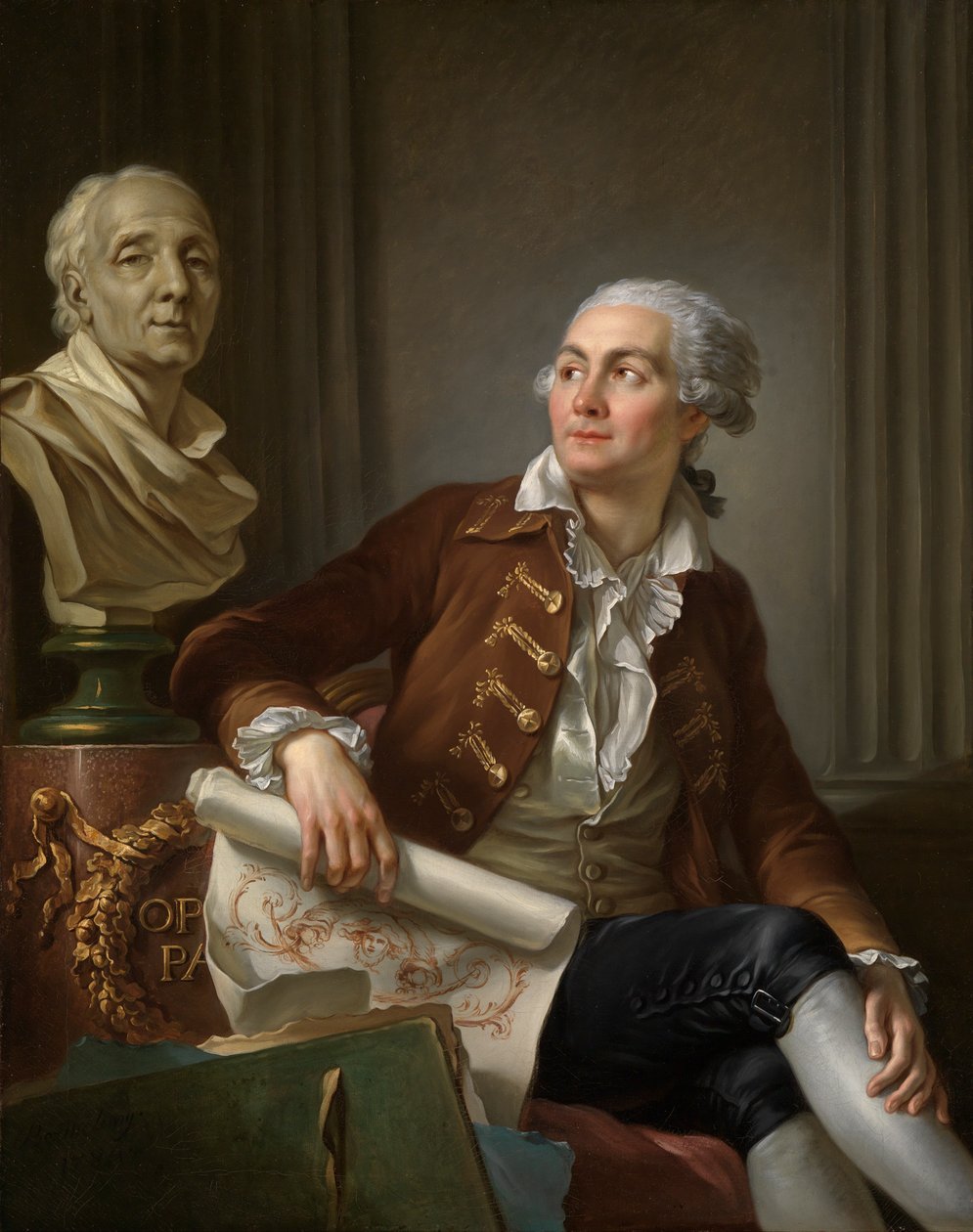 Retrato de hombre con busto de Denis Diderot de Jean Simon Berthelemy