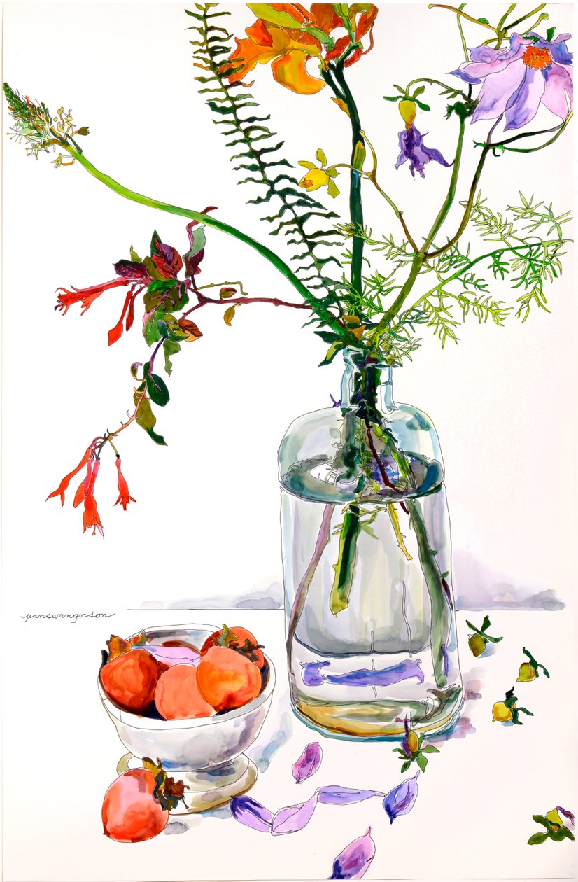 Estudio floral con granadas (acuarela y tinta sobre papel) de Jean Swan Gordon