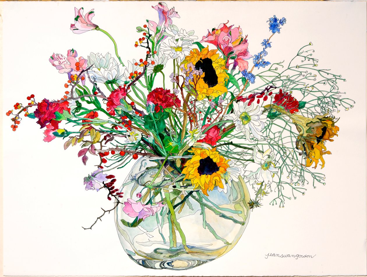 Late Summer in Glass Bowl (acuarela y tinta sobre papel) de Jean Swan Gordon