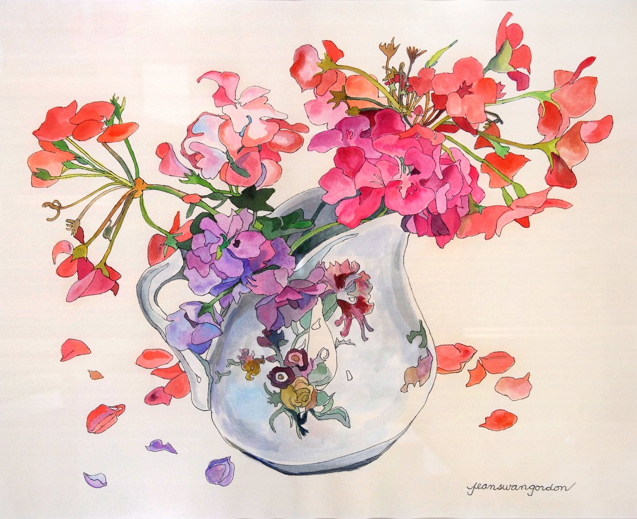 Spring Blossoms in Limoges Du Barry Creamer (acuarela y tinta sobre papel) de Jean Swan Gordon