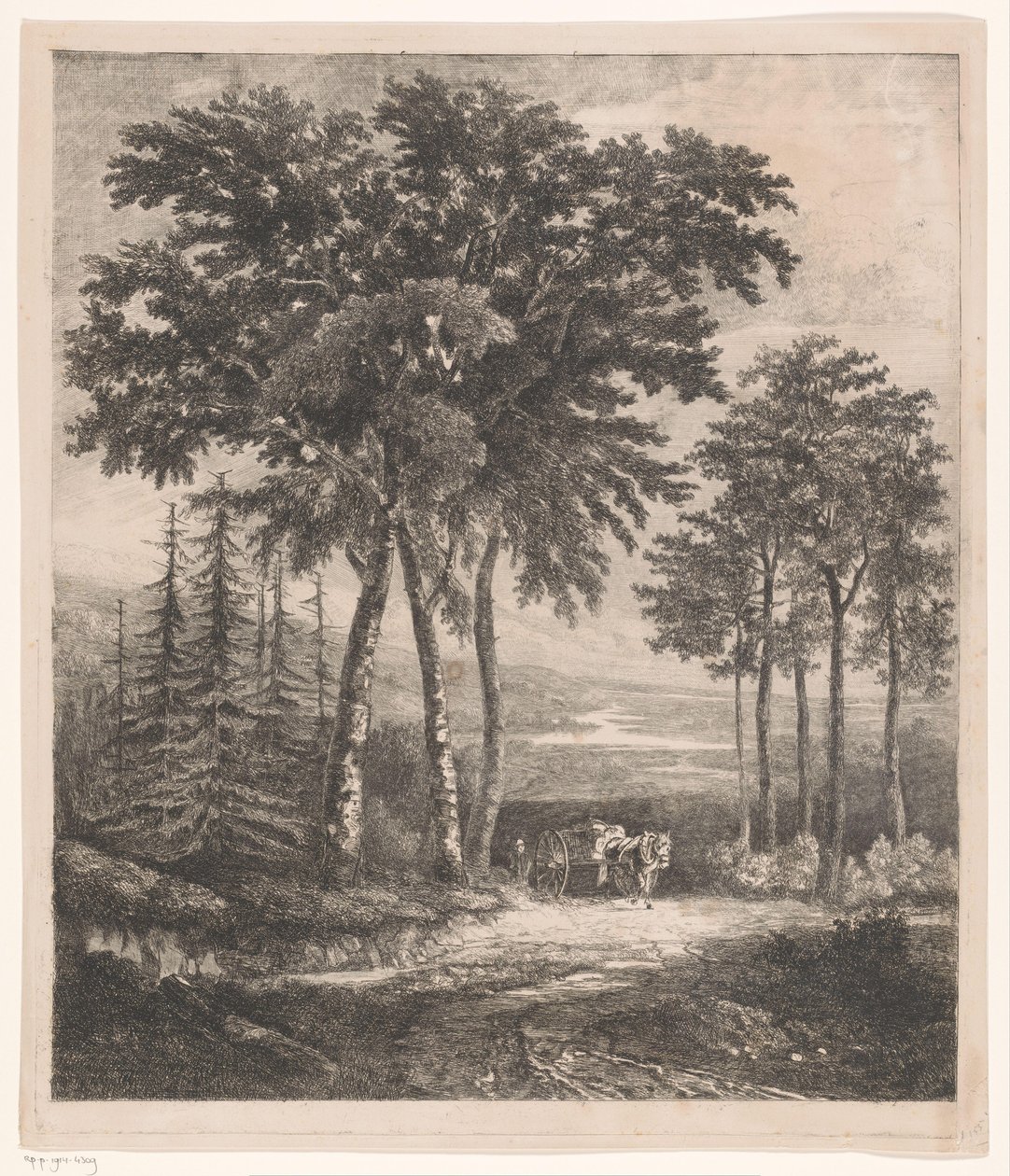 paisaje con carro de caballos de Jean Théodore Joseph Linnig