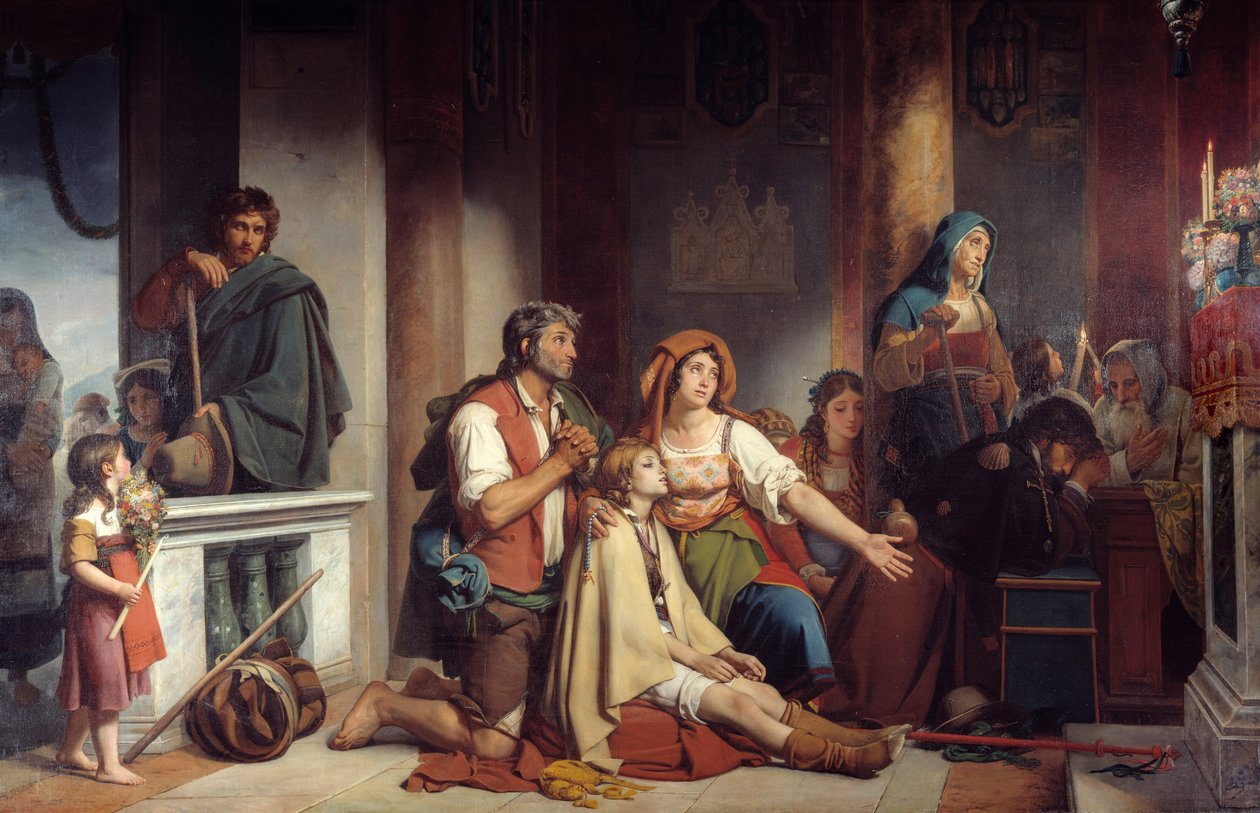 El deseo tiene Nuestra Señora Grupo de Enfermos y Enfermos Rezando a Nuestra Señora de Jean Victor Schnetz