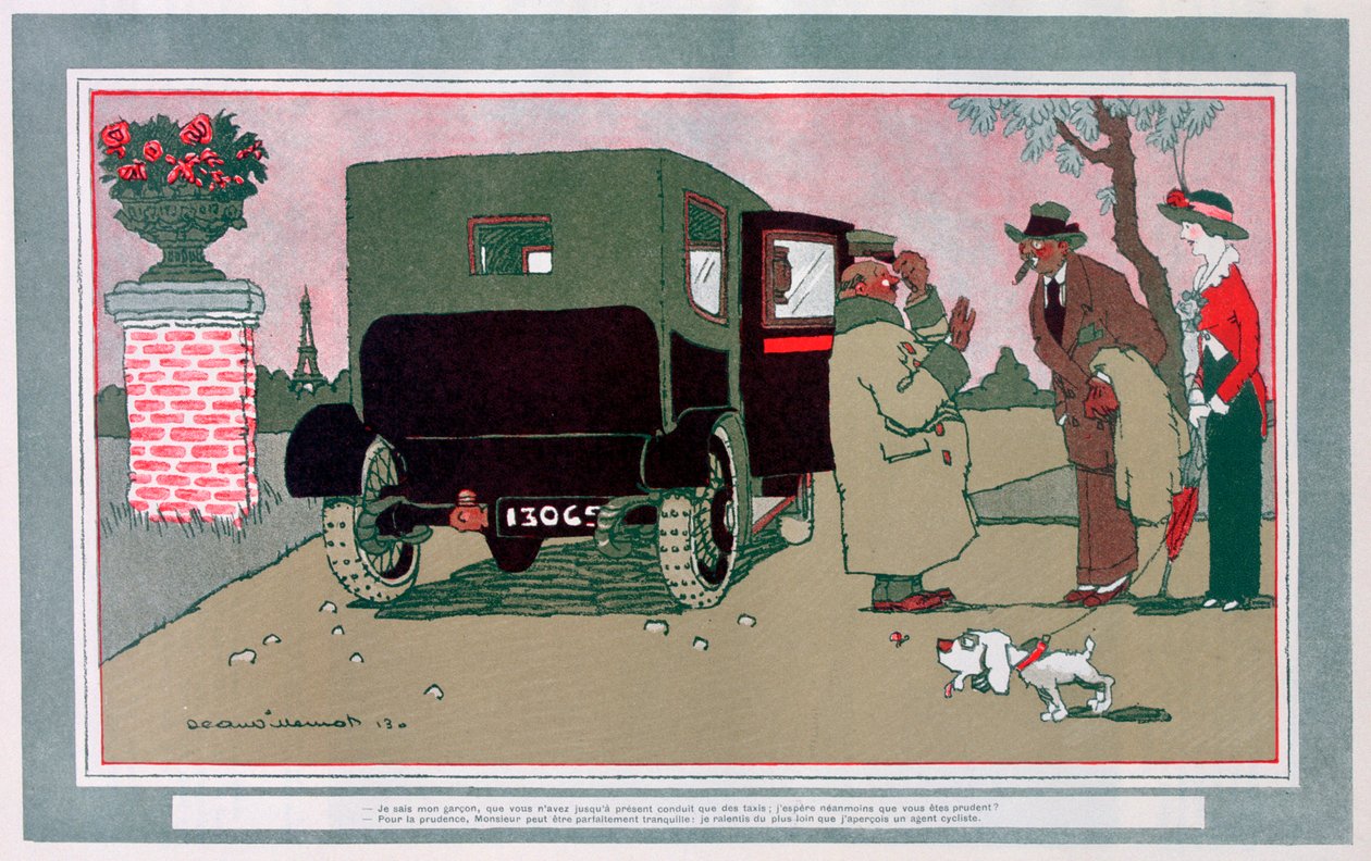 El nuevo chófer, caricatura automovilística francesa de Jean Villemot
