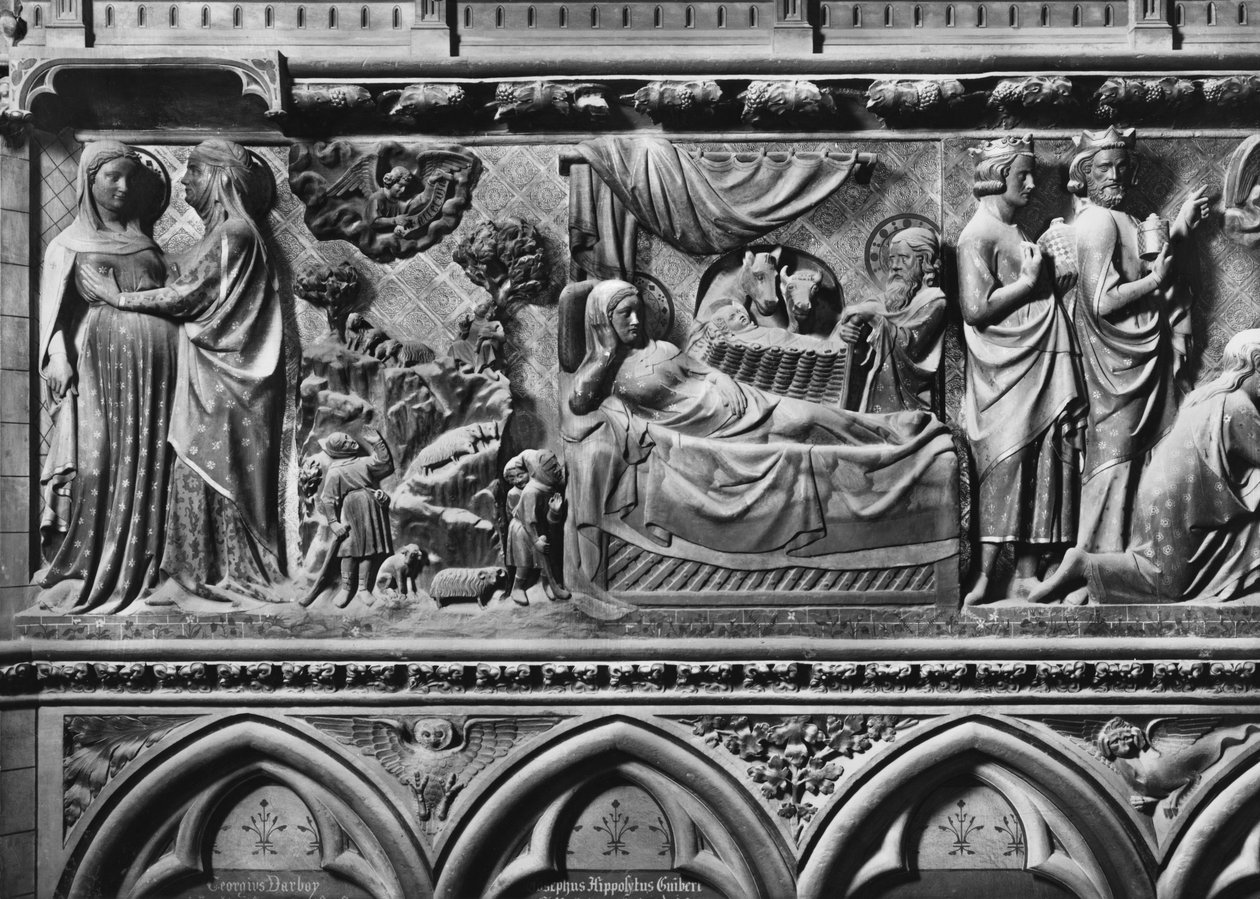 Catedral, interior, pantalla del coro, Visitación, Anunciación a los pastores, Natividad, c.1340-51 de Jean and Jean Le Boutellier Ravy