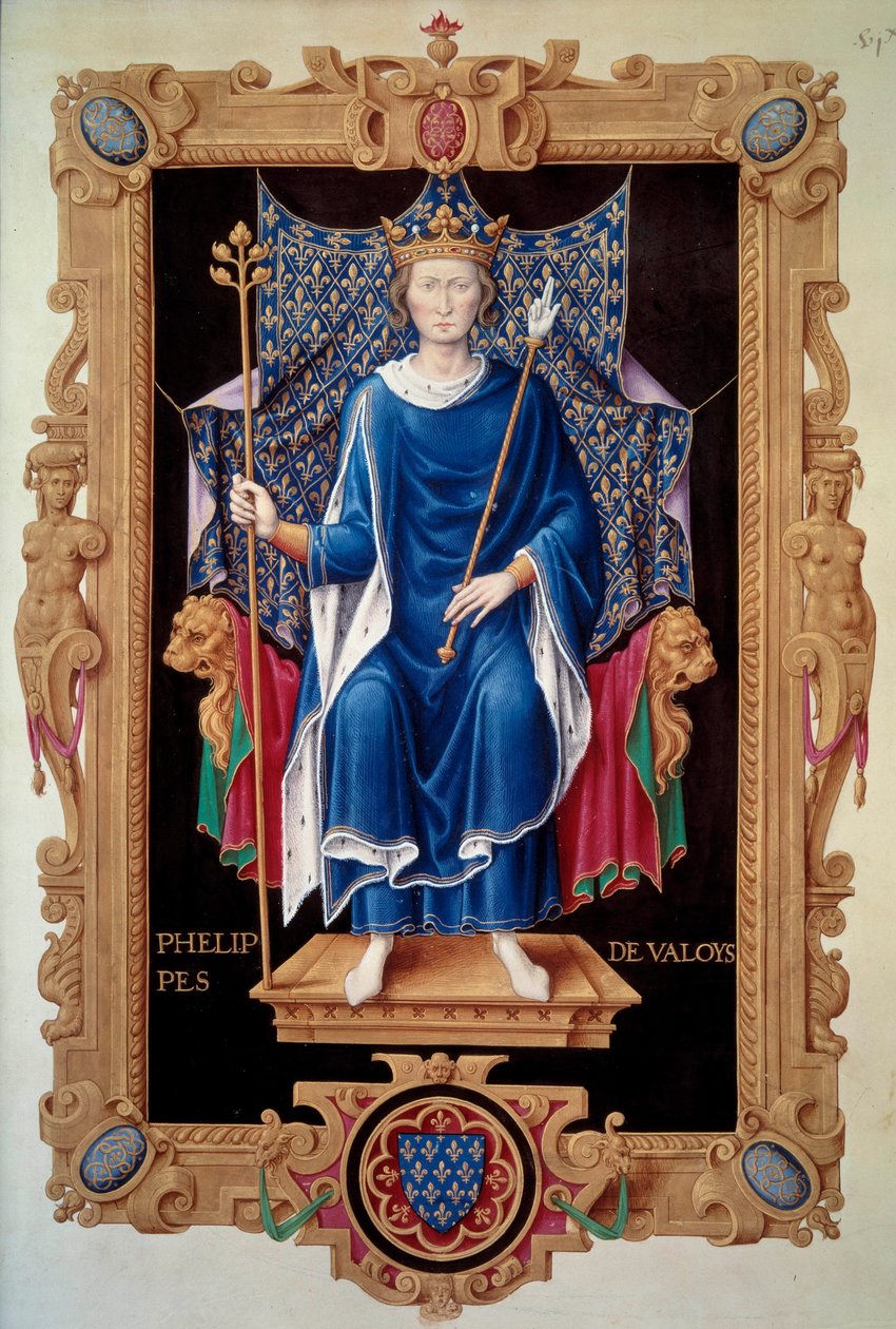 Retrato a pie del rey Felipe VI de Valois (1293-1350) Miniatura de Jean du Tillet (1484-1520) del "Recueil des reyes de Francia" siglo XVI París, B.N. de Jean du Tillet