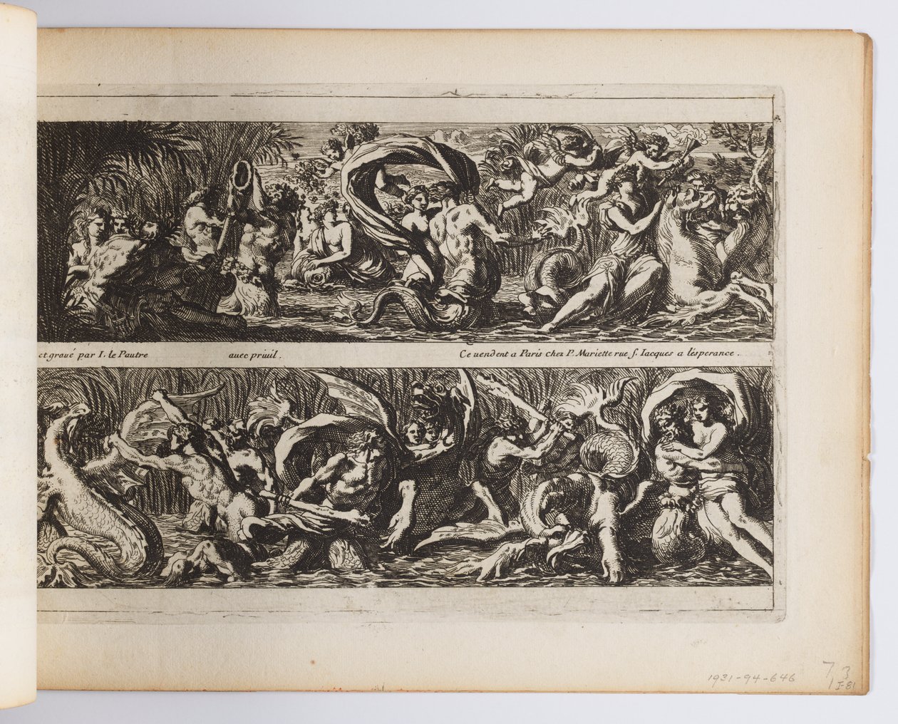 Lámina de "Frises, feuillages ou tritons marins, à la romaine" de Jean le Pautre
