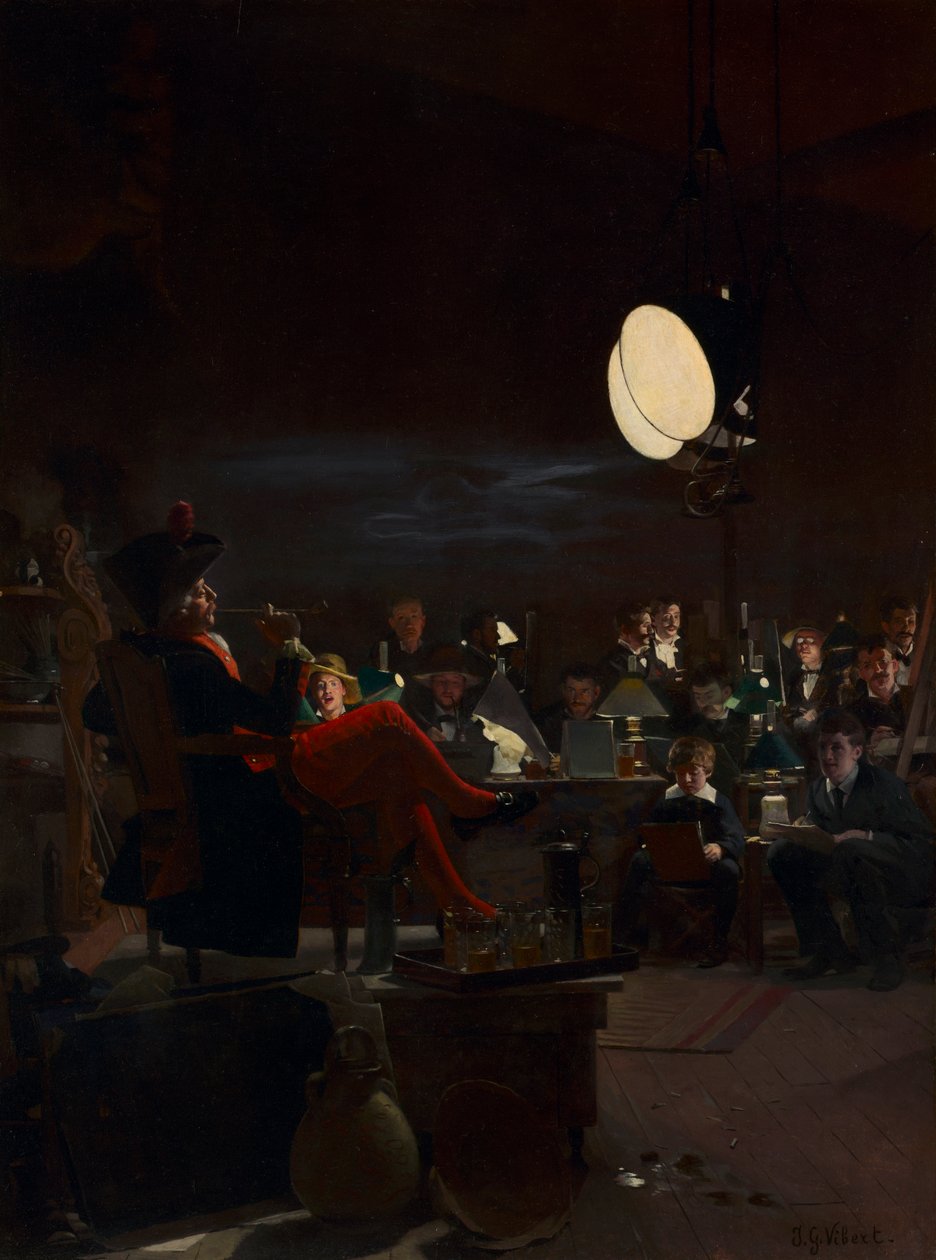 Una clase nocturna, c.1881 (óleo sobre tabla de madera) de Jean or Jehan Georges Vibert