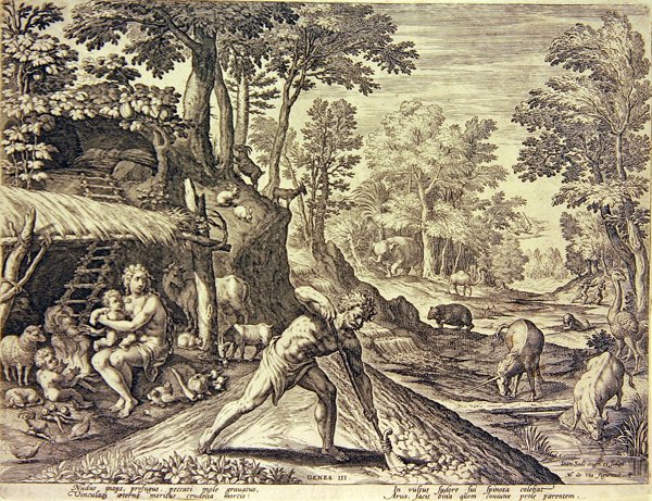 Adán y Eva después de la expulsión de Jean or Johann Sadeler