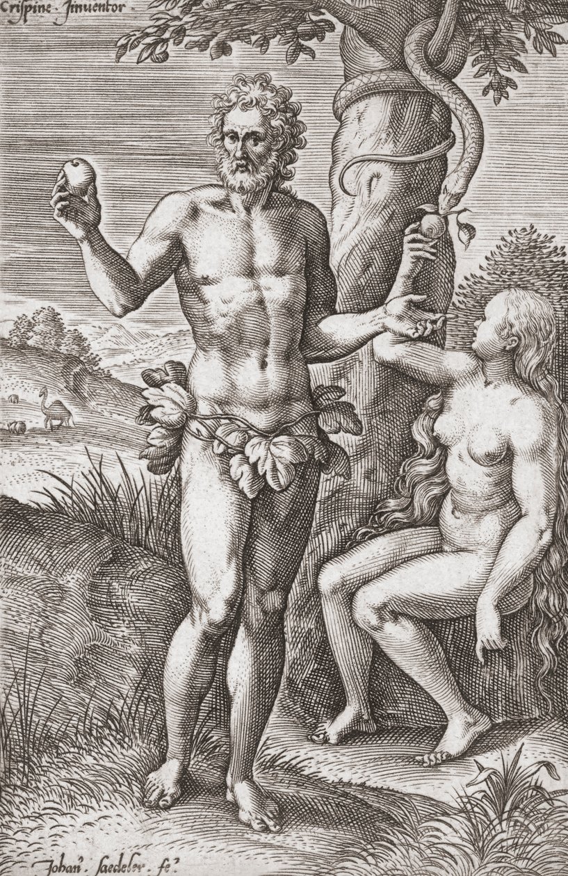 Adán y Eva en el Jardín del Edén. (imprimir) de Jean or Johann Sadeler