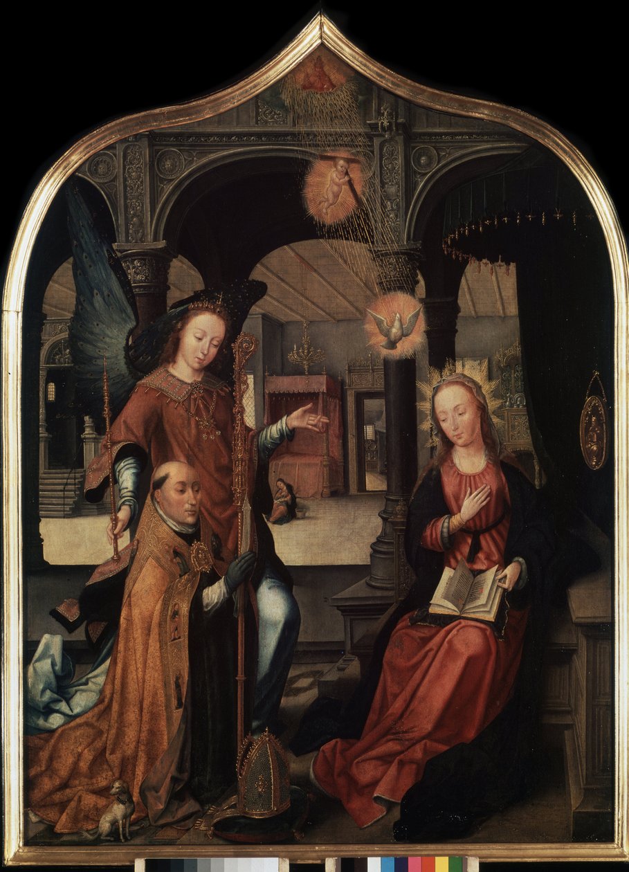 ""representación de la anunciación con el santo patrón Guillaume de Bruselas"" Panel central del tríptico de la anunciación (La anunciación). Pintura sobre madera de Jean Bellegambe el Viejo (1470-1534) San Petersburgo, Museo del Hermitage de Jean the Elder Bellegambe