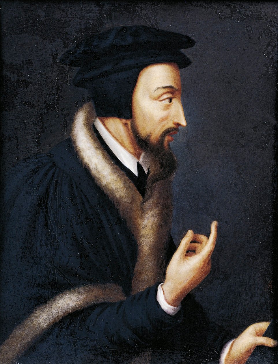 Retrato de Juan Calvino, teólogo y reformador religioso francés, Miniatura de Jeanne Henriette Rath