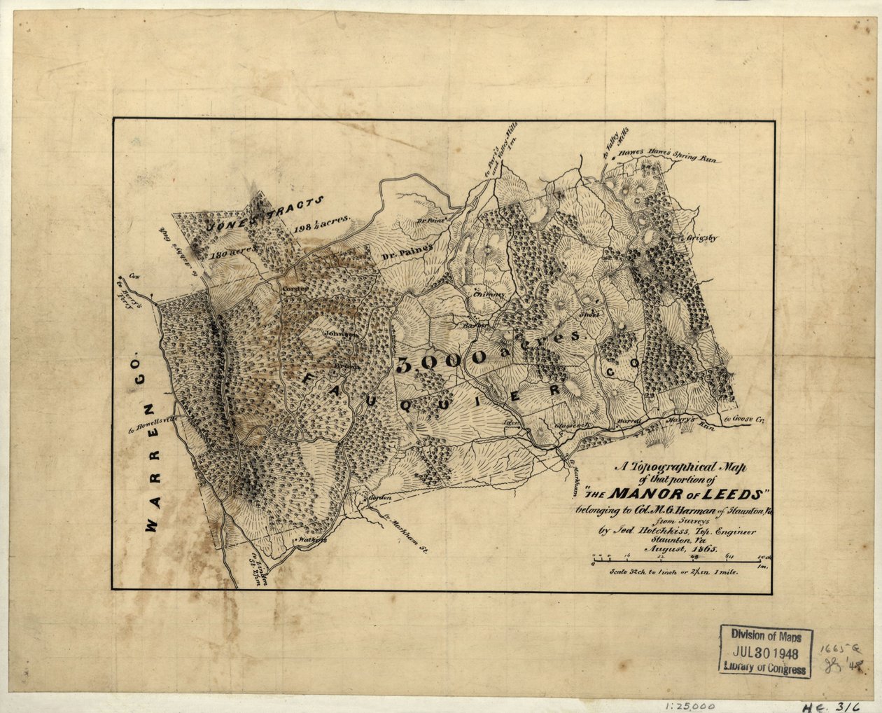 Mapa topográfico de la parte de "The Manor of Leeds" perteneciente al coronel M.G. Harman de Staunton, Va. LOC 2005625200 de Jedediah Hotchkiss