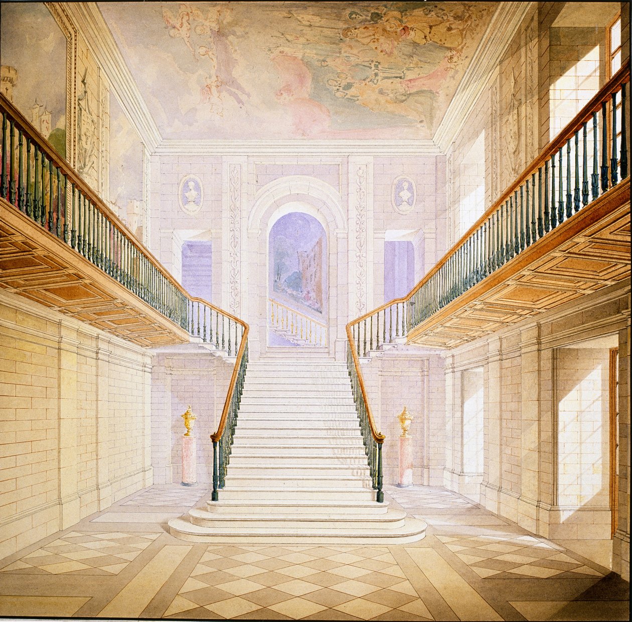 Diseño para una escalera en el Salón Pintado, Chatsworth de Jeffry Wyatville