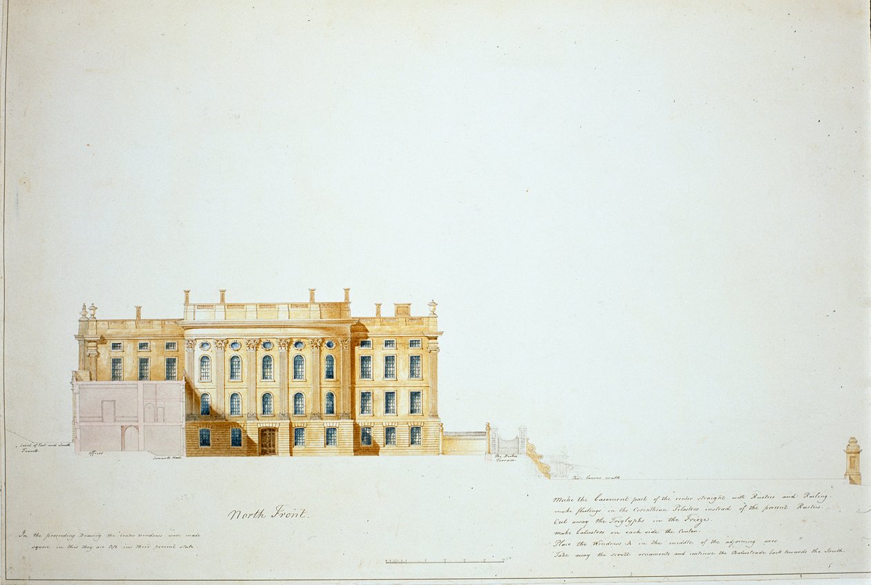 Diseño para la Elevación Norte, Chatsworth House de Jeffry Wyatville