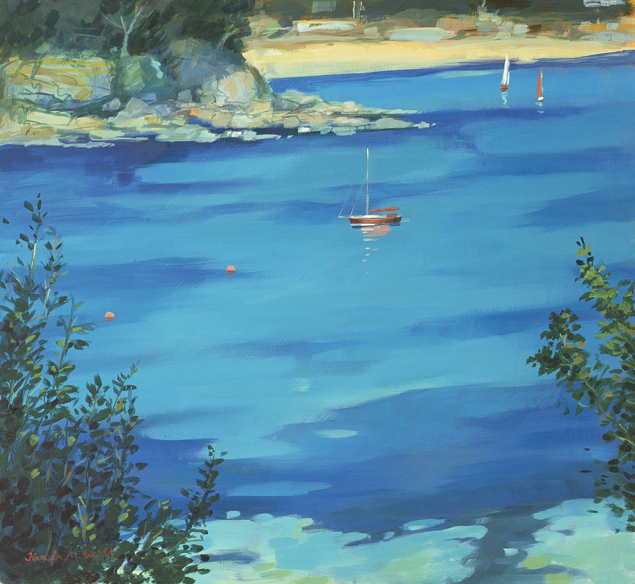 Salcombe, Yate Amarrado, Southsands, 2000 de Jennifer Wright