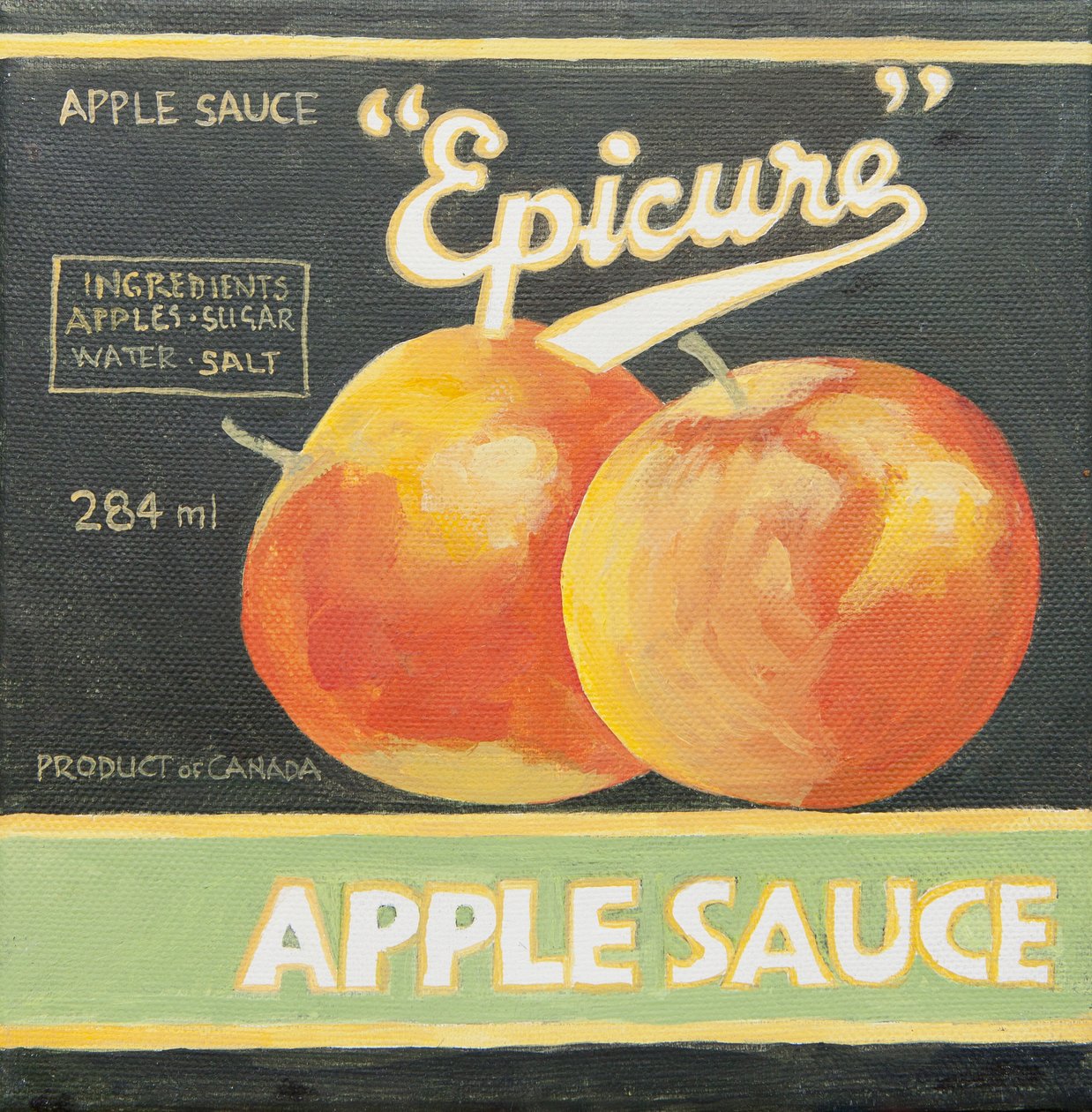 Etiqueta de lata de puré de manzana Epicure (acrílico) de Jennifer Abbott