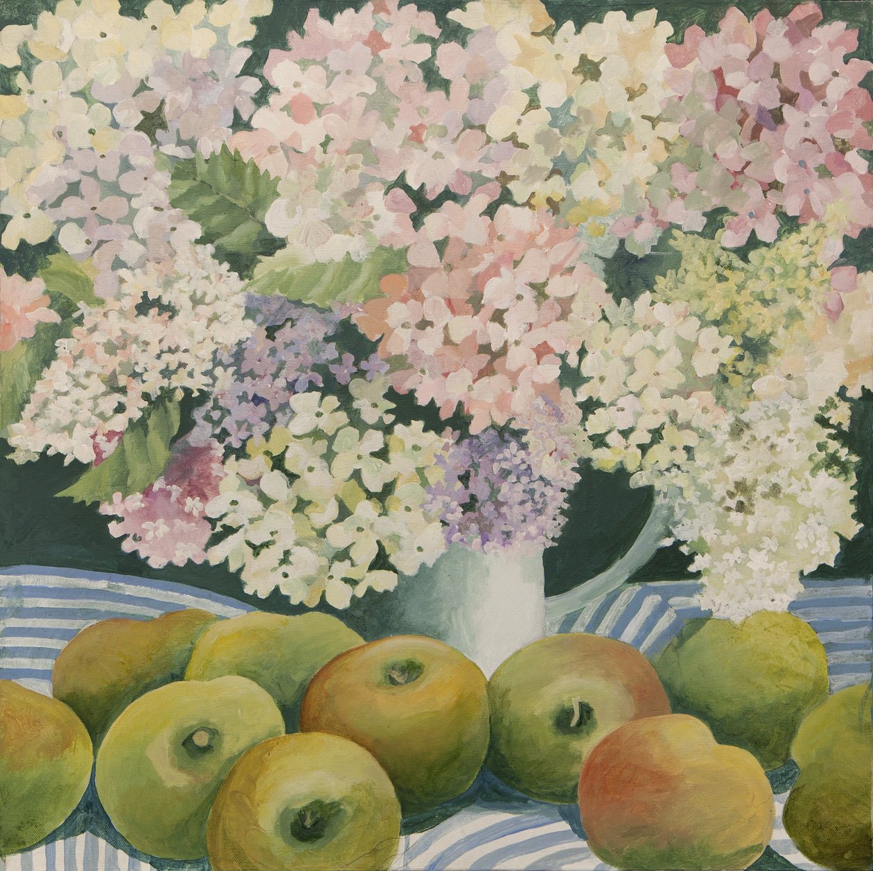 Hortensias y manzanas para cocinar (acrílico) de Jennifer Abbott