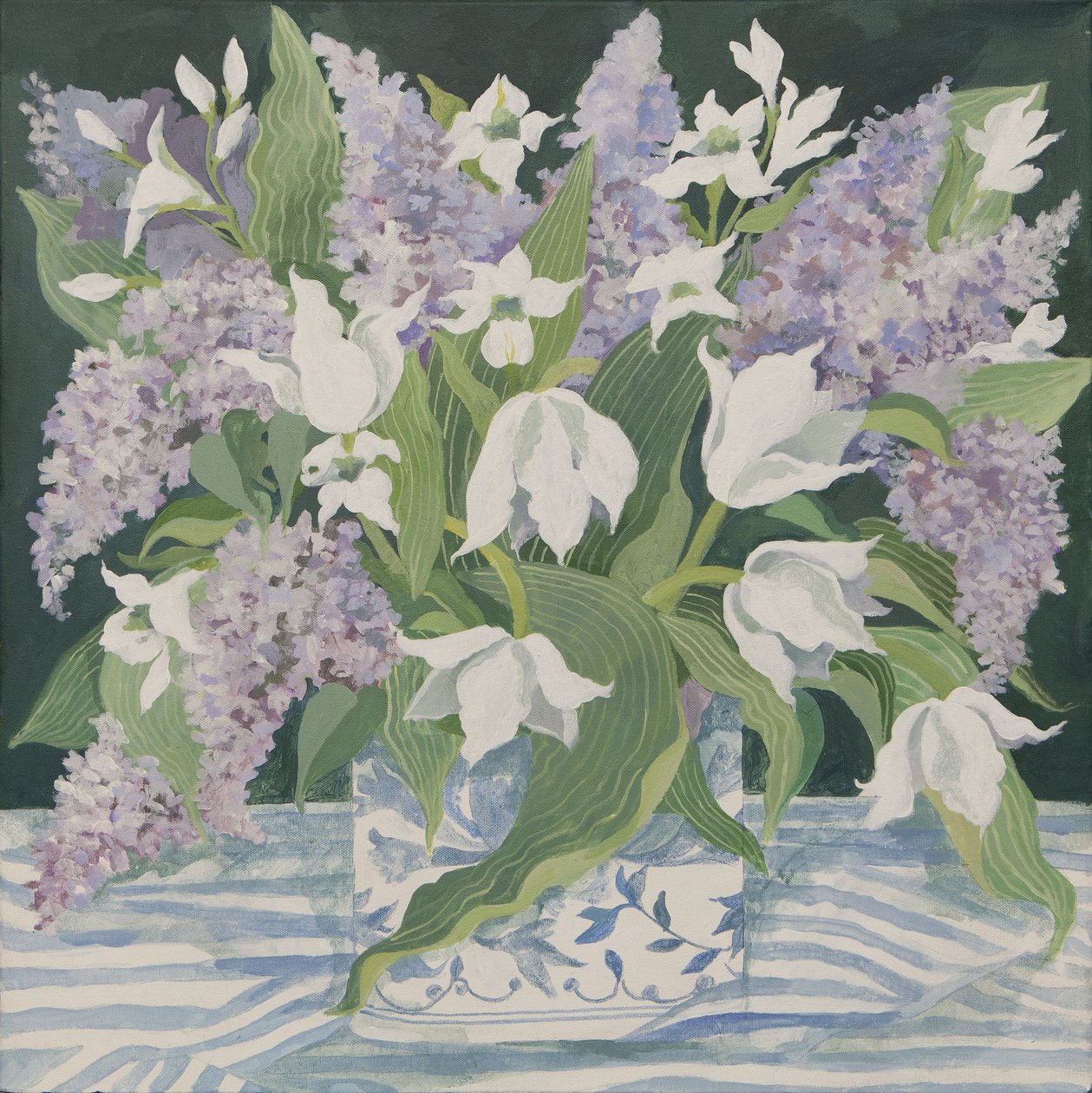 Lilas y tulipanes (acrílico) de Jennifer Abbott
