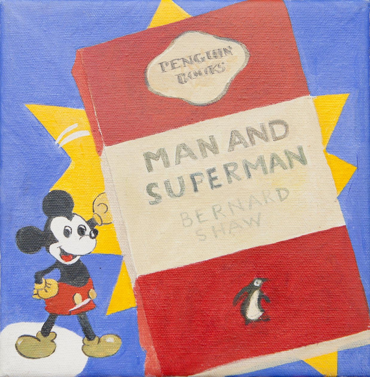 Libro pingüino con Micky Mouse (acrílico) de Jennifer Abbott