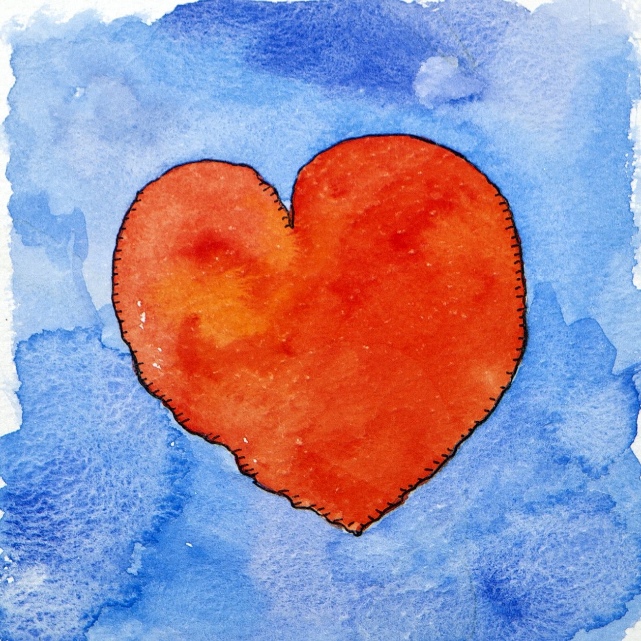 Corazón rojo sobre azul, 2011 (acuarela) de Jennifer Abbott
