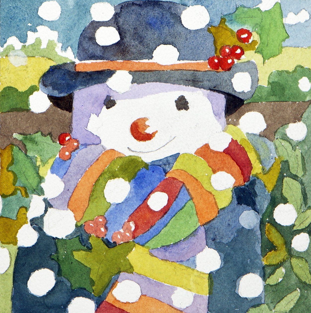 Muñeco de nieve en la nieve, 2011 (acuarela) de Jennifer Abbott