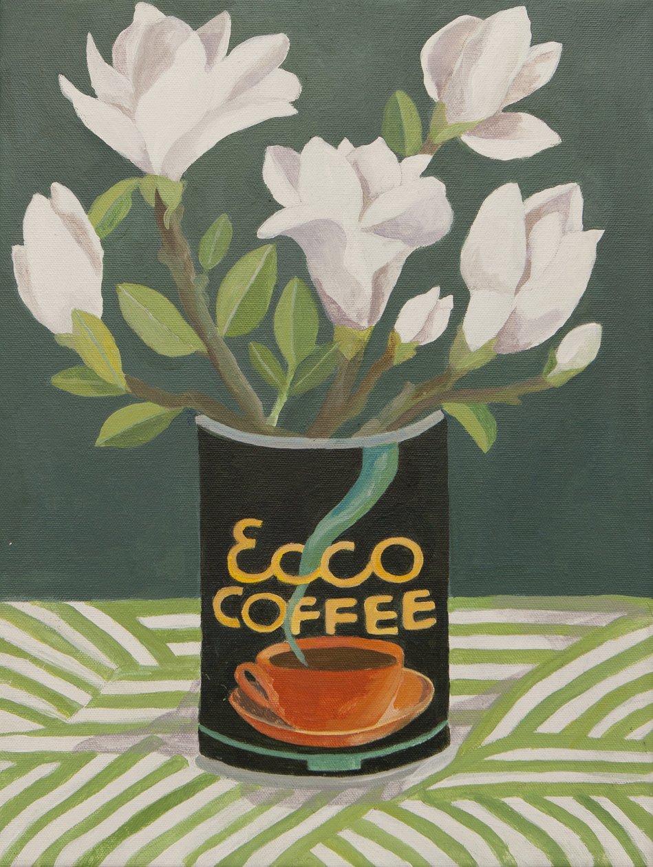 Magnolia blanca en lata de café vieja (acrílico) de Jennifer Abbott