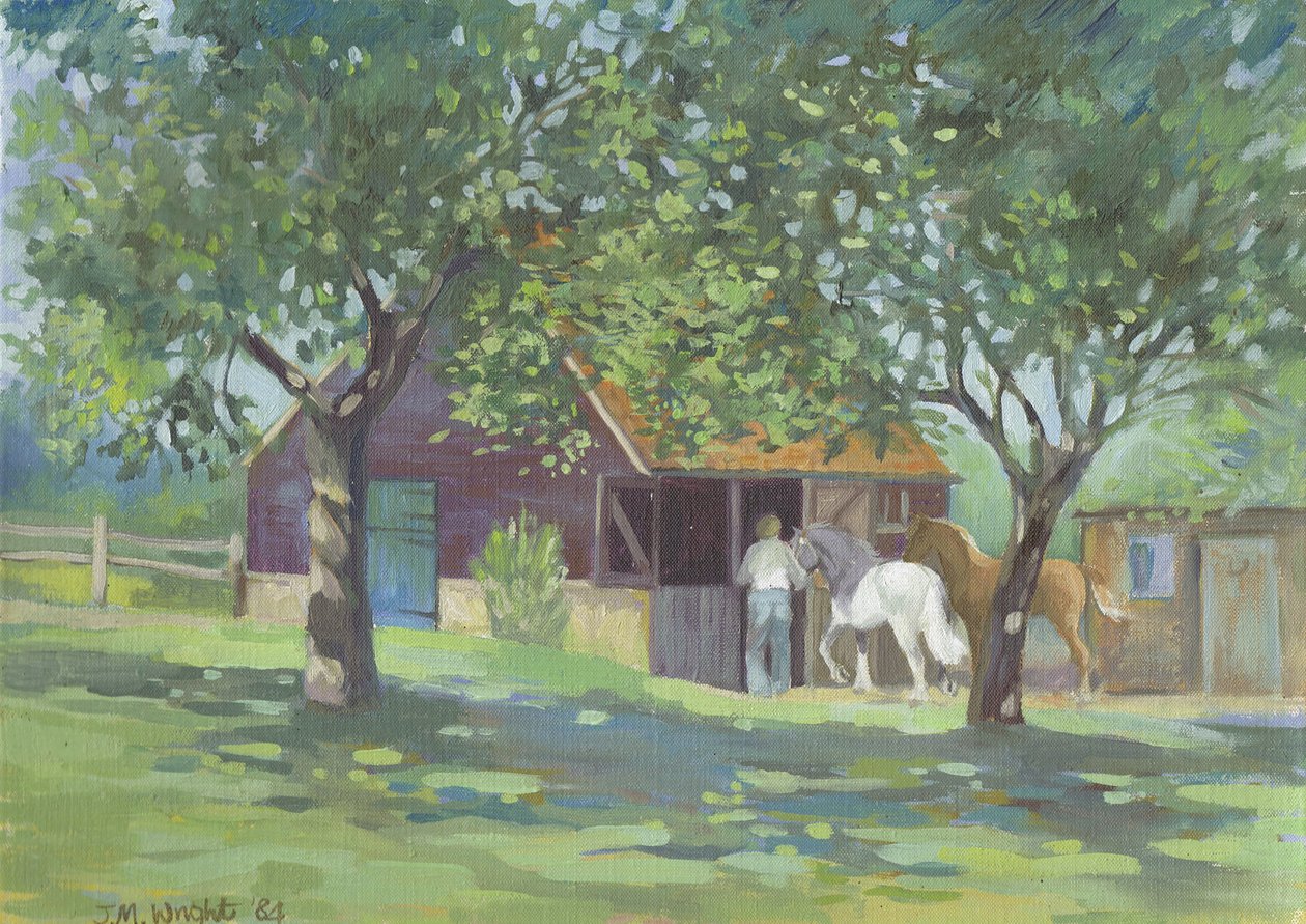 Caballos lejos de las moscas (óleo sobre lienzo) de Jennifer Wright