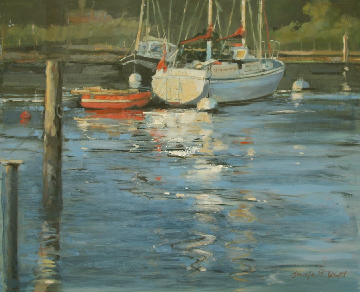 Yates amarrados Evening Glow (óleo sobre lienzo) de Jennifer Wright