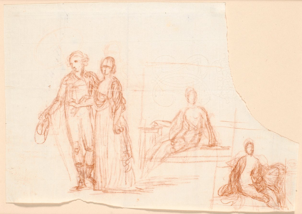 Boceto compositivo para el retrato familiar de Ryberg; a la derecha boceto de una figura femenina sentada de Jens Juel