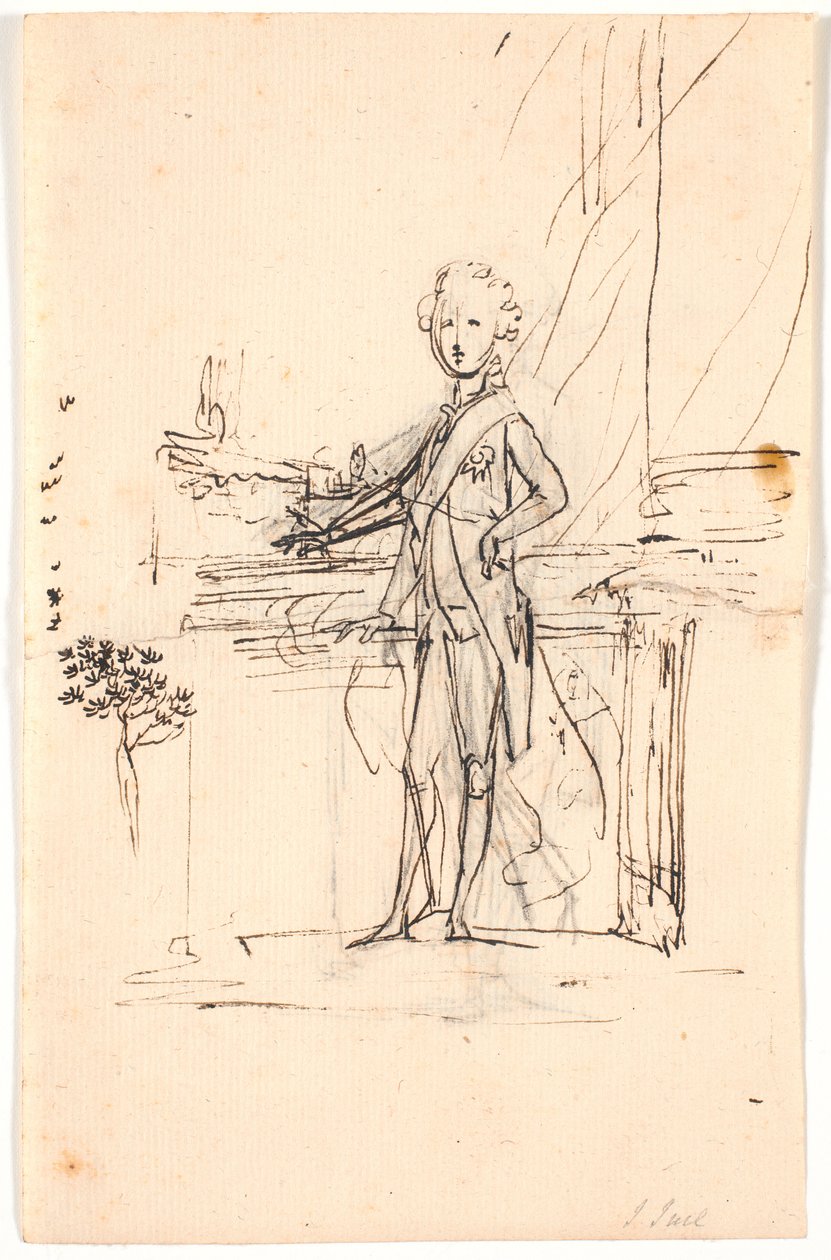 Boceto de composición para retrato de cuerpo entero de Federico VI como joven príncipe heredero. De pie junto a una mesa, de frente hacia la izquierda de Jens Juel