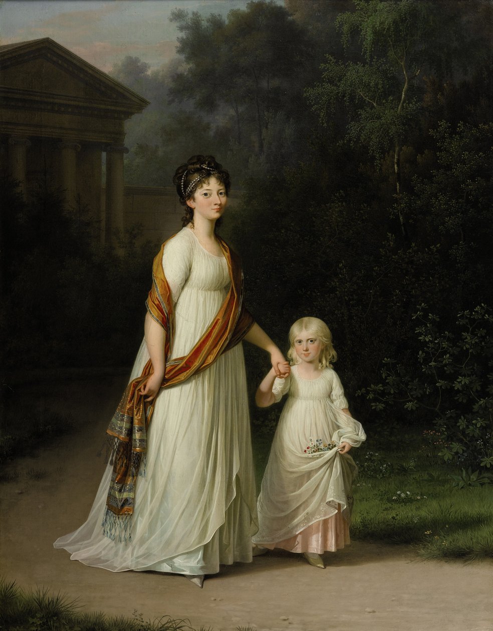 La princesa heredera María Sofía Federica con su hija la princesa Carolina paseando por un romántico parque de Jens Juel
