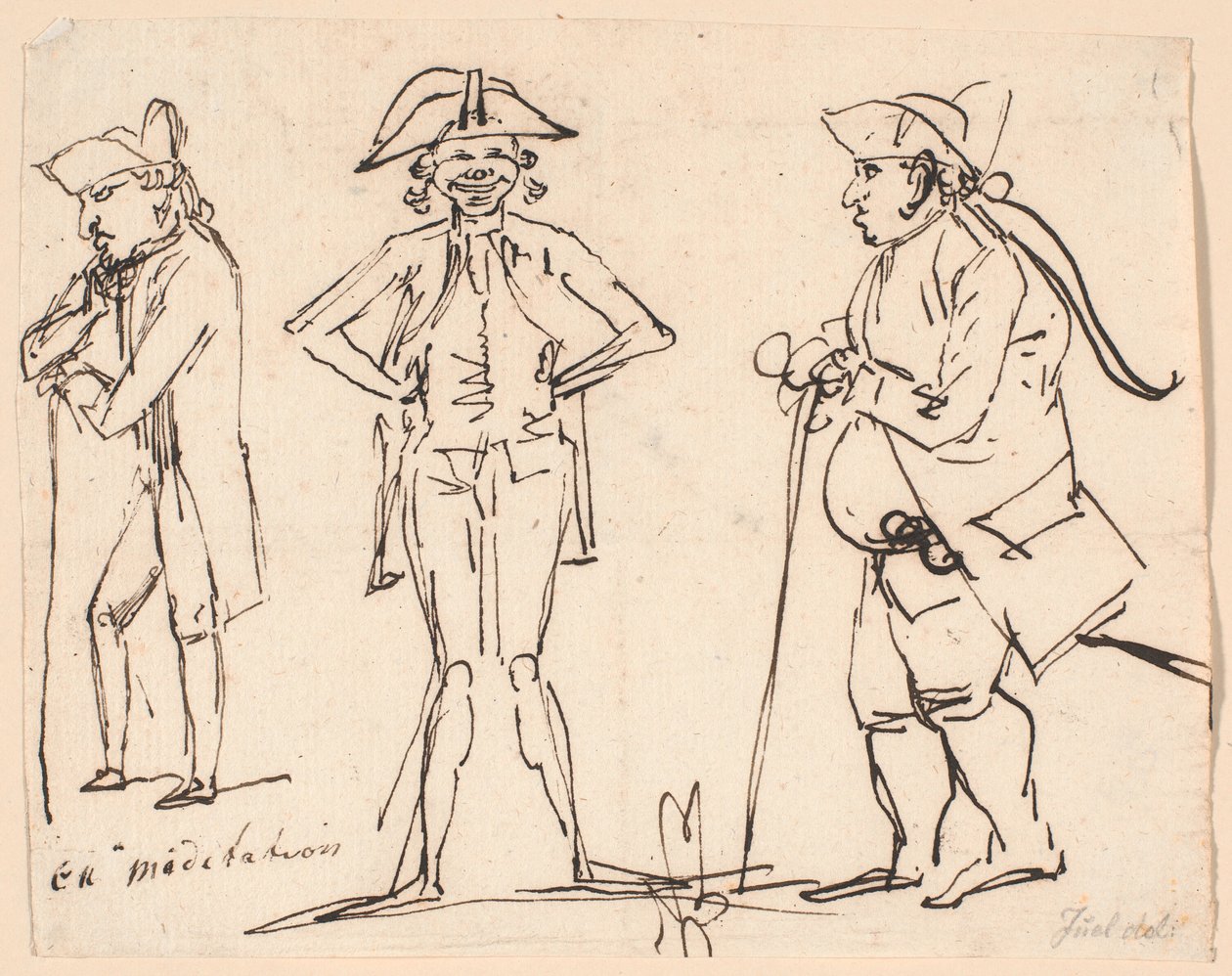 Meditación. Caricaturas de Clemens, Juel y Charles Bonnet de Jens Juel