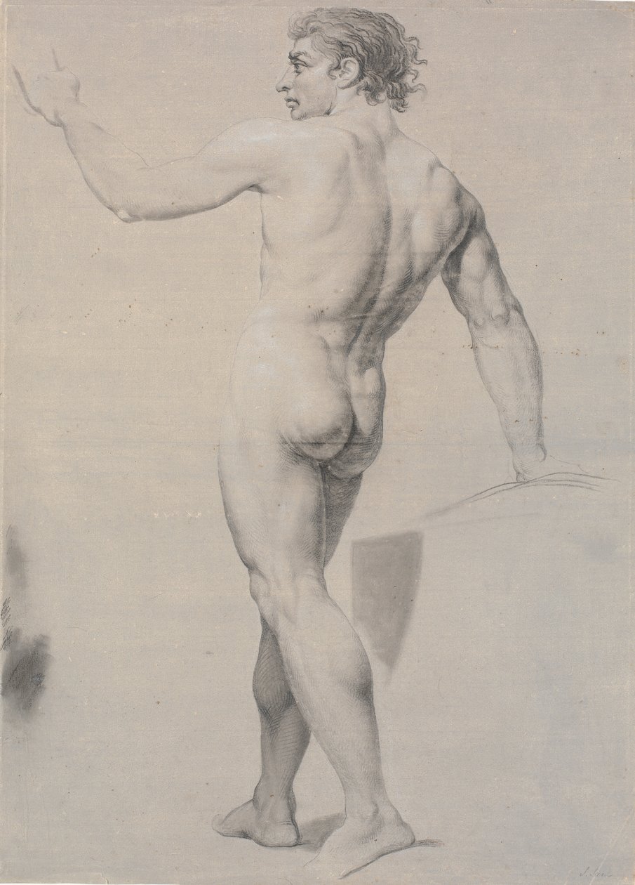 Modelo de pie, vista desde la espalda, brazo izquierdo levantado de Jens Juel
