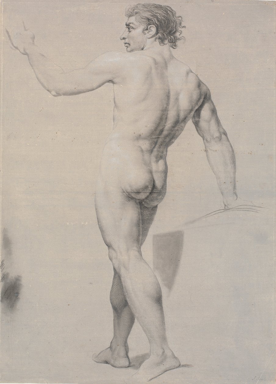 Modelo de pie, vista desde la espalda, brazo izquierdo levantado de Jens Juel