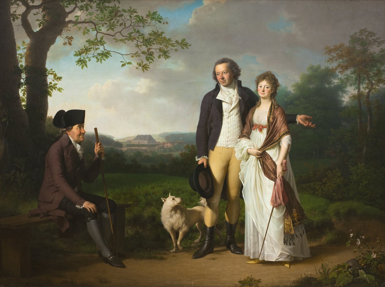 Niels Ryberg con su hijo Johan Christian y su nuera Engelke, de soltera Falbe de Jens Juel