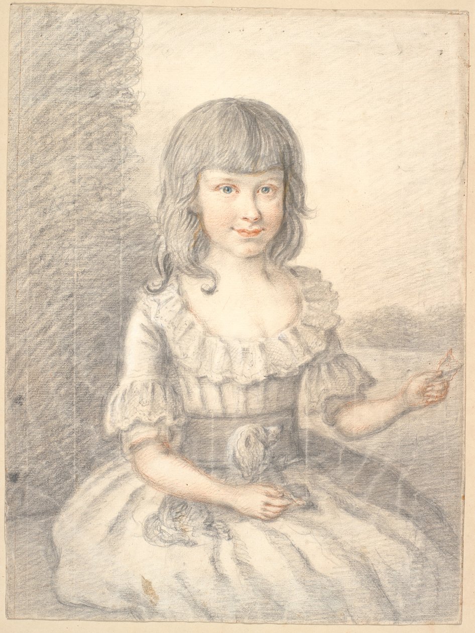 Retrato de una niña con un perro de Jens Juel
