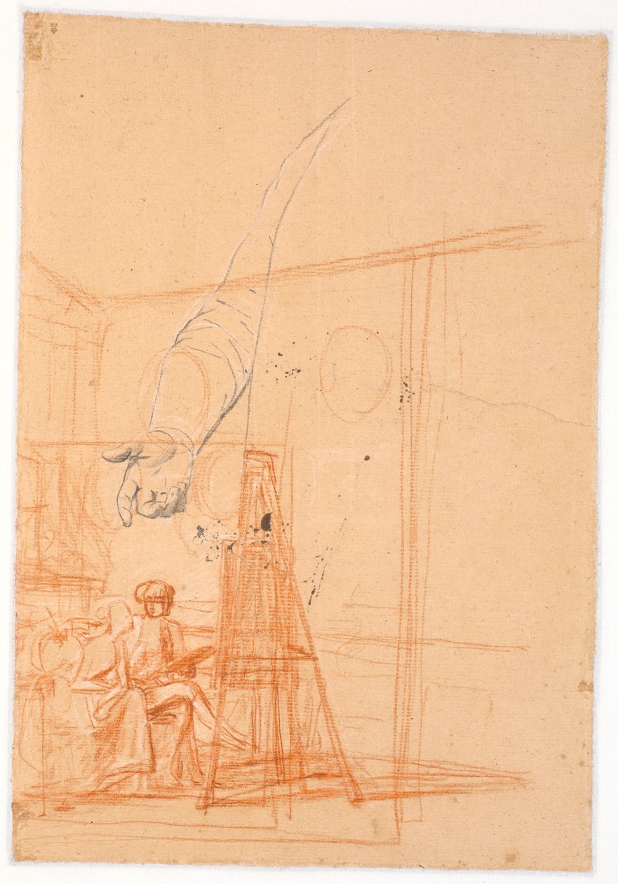 Estudio del brazo derecho de una figura masculina de pie y un boceto compositivo para un doble retrato de Juel y su esposa en el caballete de Jens Juel