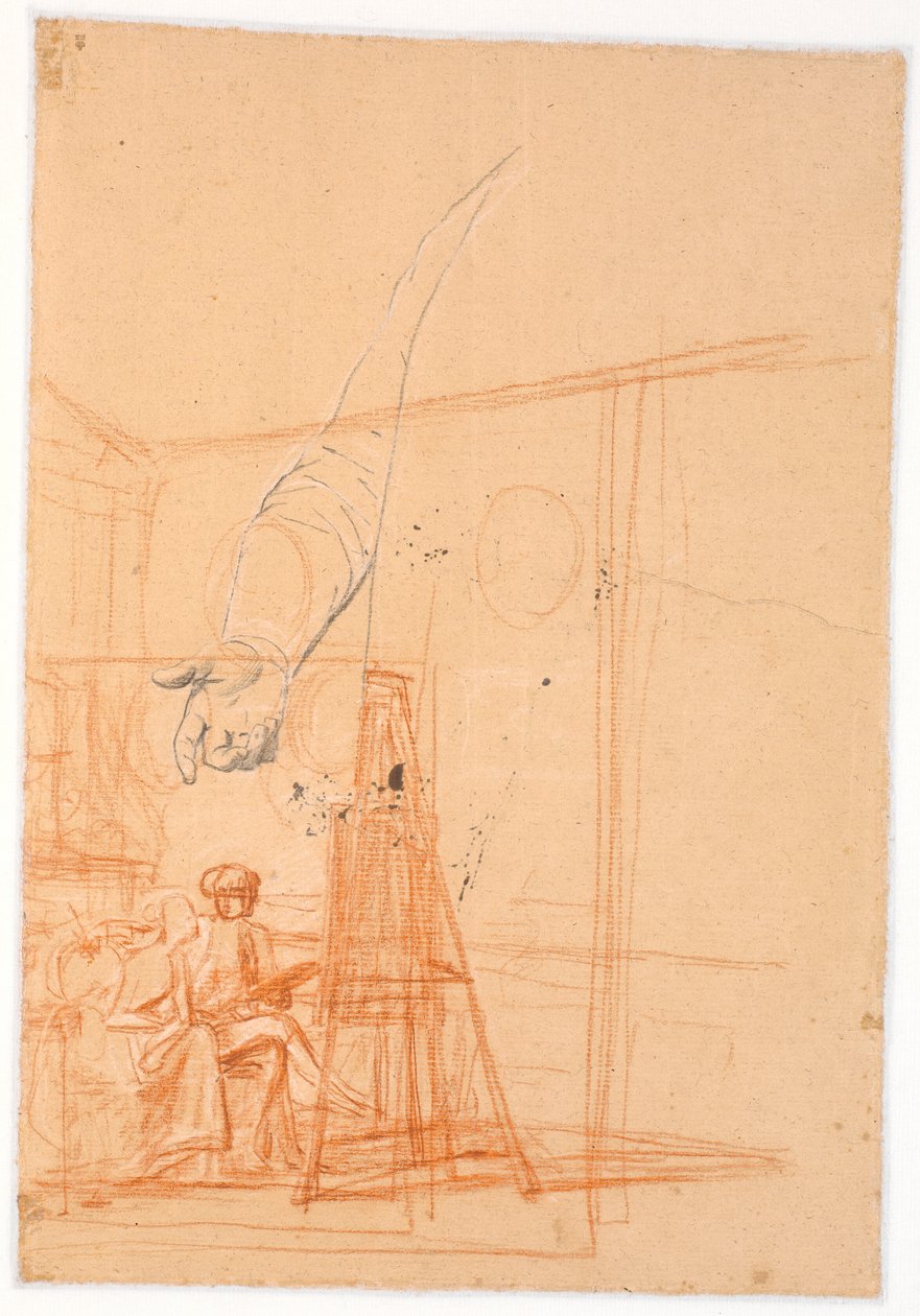 Estudio del brazo derecho de una figura masculina de pie y un boceto compositivo para un doble retrato de Juel y su esposa en el caballete de Jens Juel